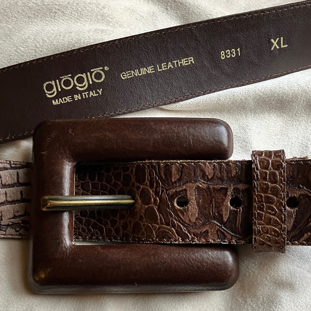 Italian Leather GioGio Brown Snake Skin Embossed Belt XL